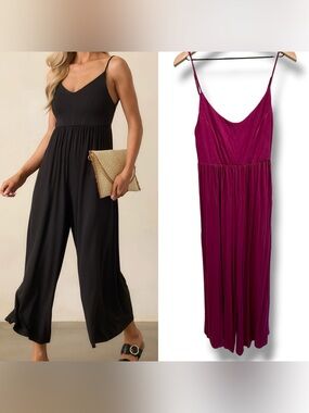 Z Supply NWT Roz Jumpsuit Magenta Fushia Spaghetti-Strap Wide-Leg Goucho L